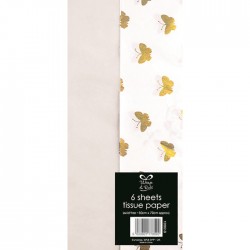 White & Gold Butterfly 6 Sheets Tissue Paper