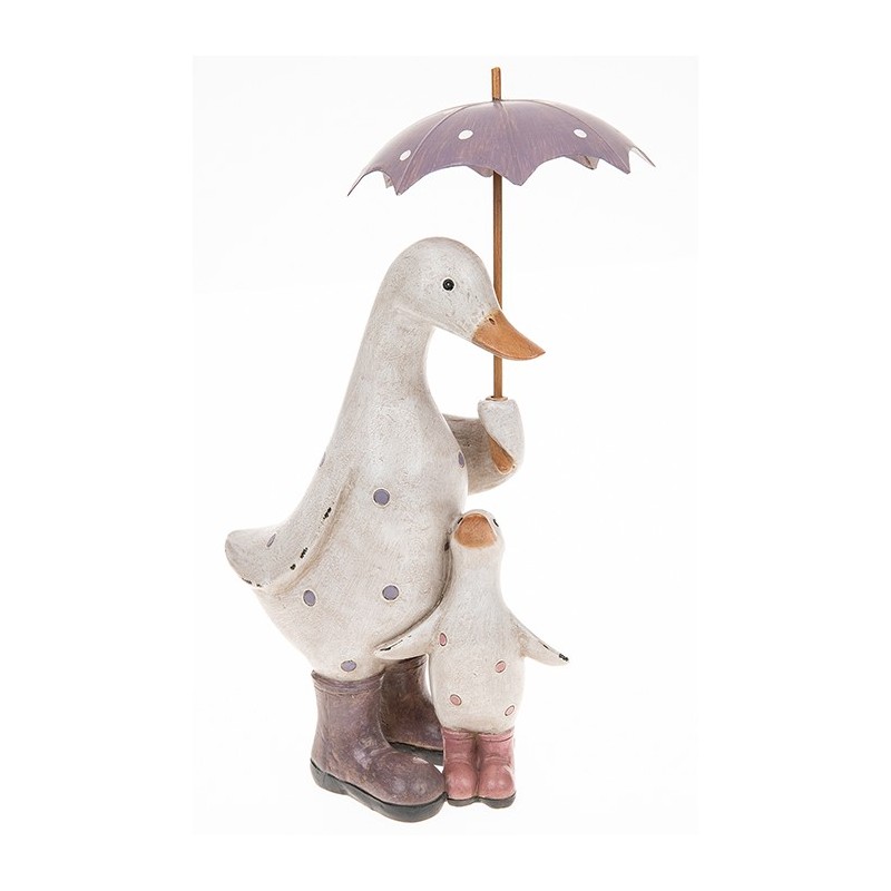 David's Polka Dot Mum & Baby Duck With Lilac Umbrella