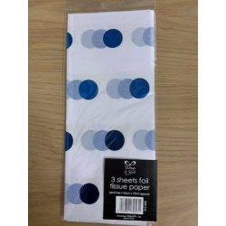 Large Blue Dots 3 Sheets Foil Tissue Paper