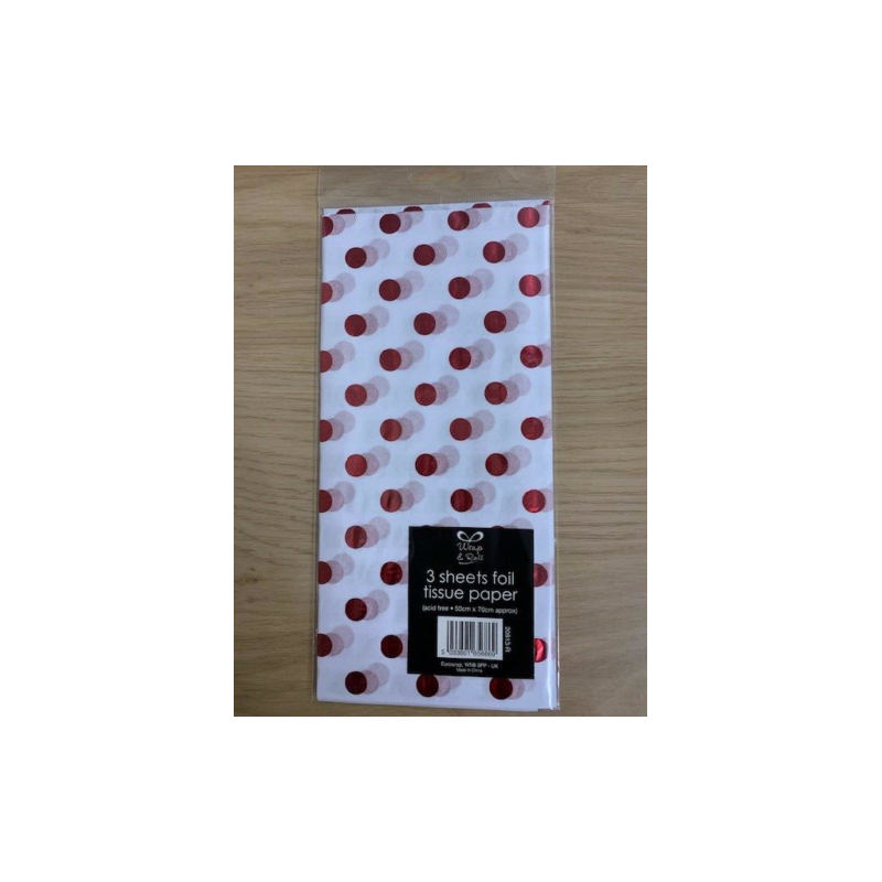 Small Red Dots 3 Sheets Foil Tissue Paper