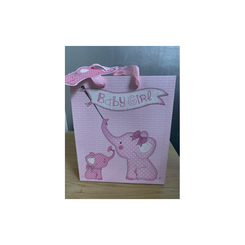 Baby Girl Elephant Medium Gift Bag