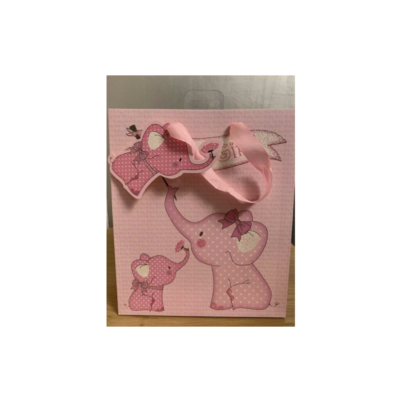 Baby Girl Elephant Medium Gift Bag