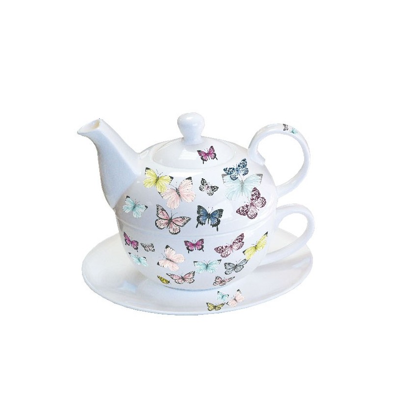 Butterfly Design Tea for One Teapot, Cup and Saucer