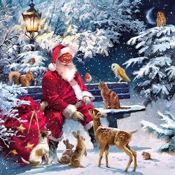 Santa on Bench Christmas Napkins