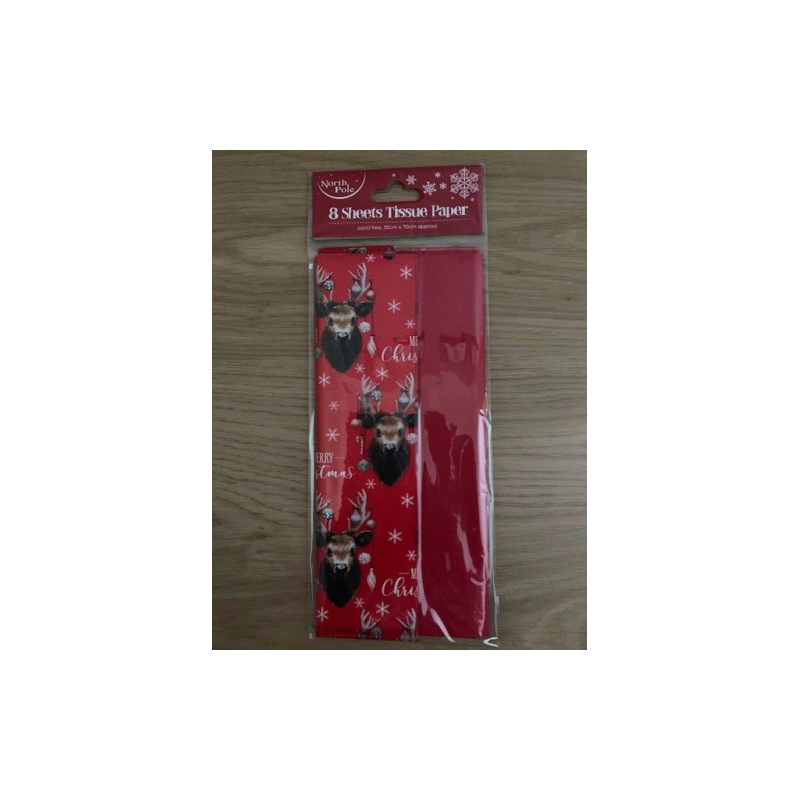 Christmas Reindeer and Red  8 Sheets Tissue Paper