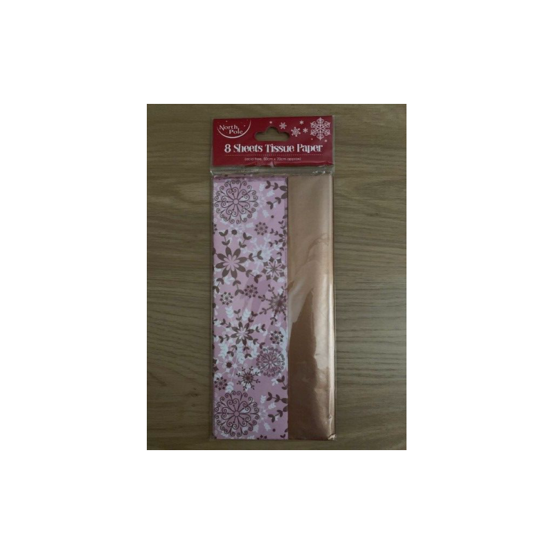 Christmas Snowflakes Pink and Gold 8 Sheets Tissue Paper