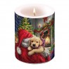 Puppy at Fire Pillar Candle
