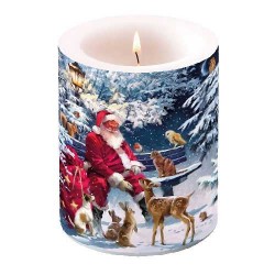 Santa on Bench Pillar Candle