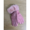 Pink Chenille Fur Trim Gloves