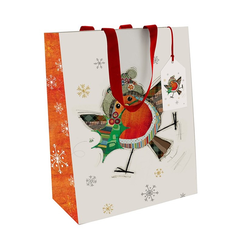 Bug Art Christmas Robin Medium Gift Bag