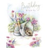 Hedgehog in Flowerpot Birthday Greeting Card