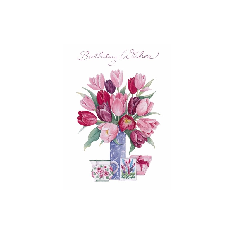 Tulips in Blue Vase Birthday Greeting Card