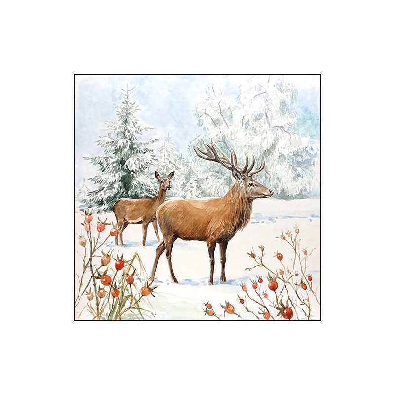 Deer in Snow Christmas Napkins