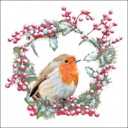 Robin in Wreath Napkins