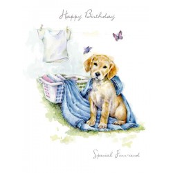 Noel Tatt Birthday Card Puppy with Laundry