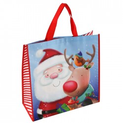 Santa and Reindeer Christmas Reusable Shopping Bag or Gift Sack