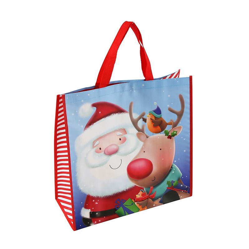 Santa and Reindeer Christmas Reusable Shopping Bag or Gift Sack
