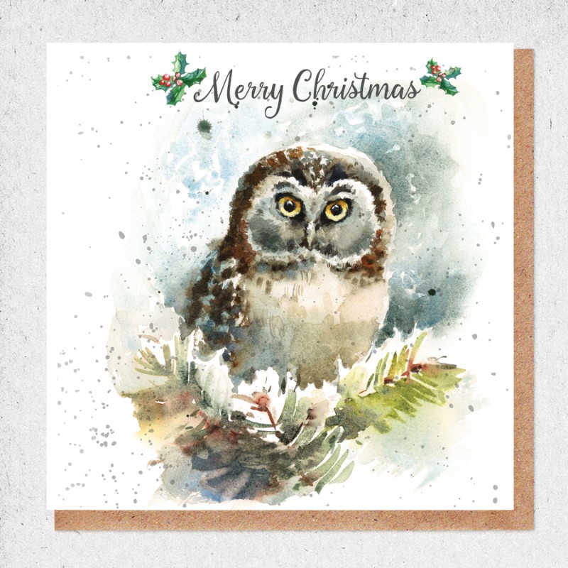 Christmas Owl Blank Greeting Card Envelope by Alljoy