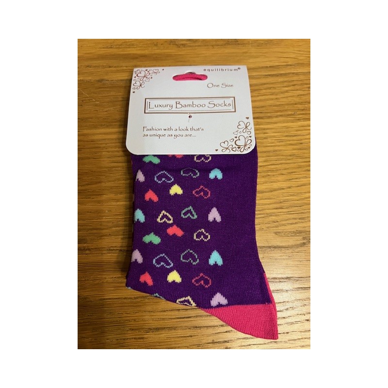 Equilibrium Bamboo Socks For Ladies Purple Hearts