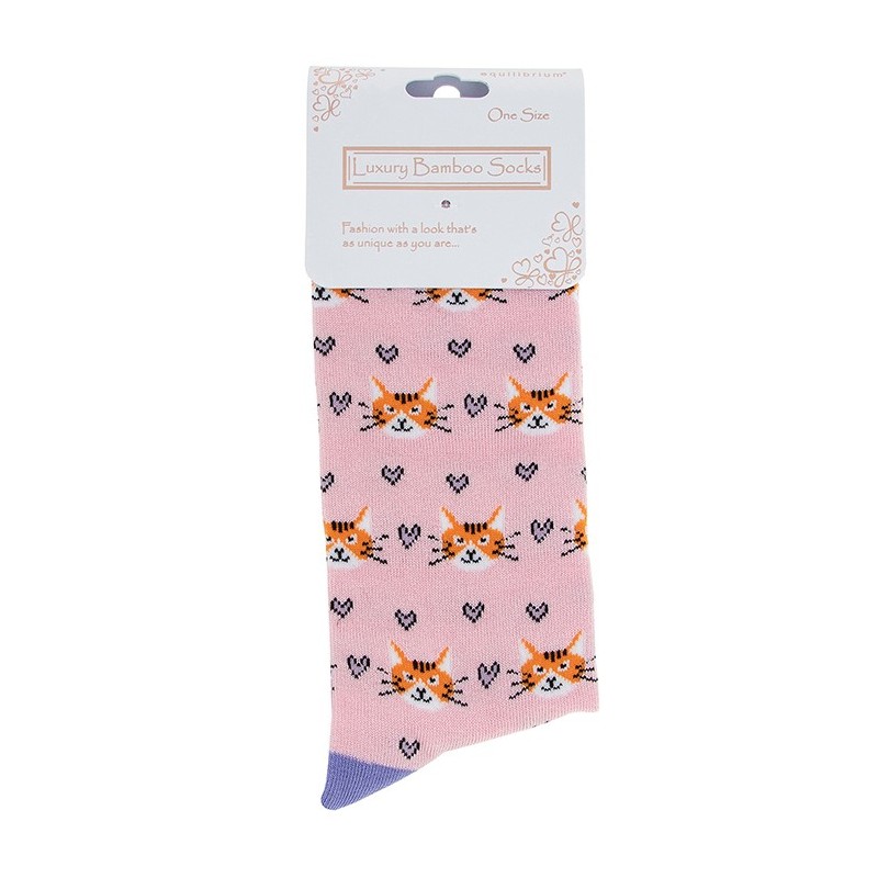 Equilibrium Bamboo Socks For Ladies Crazy Kitty pink