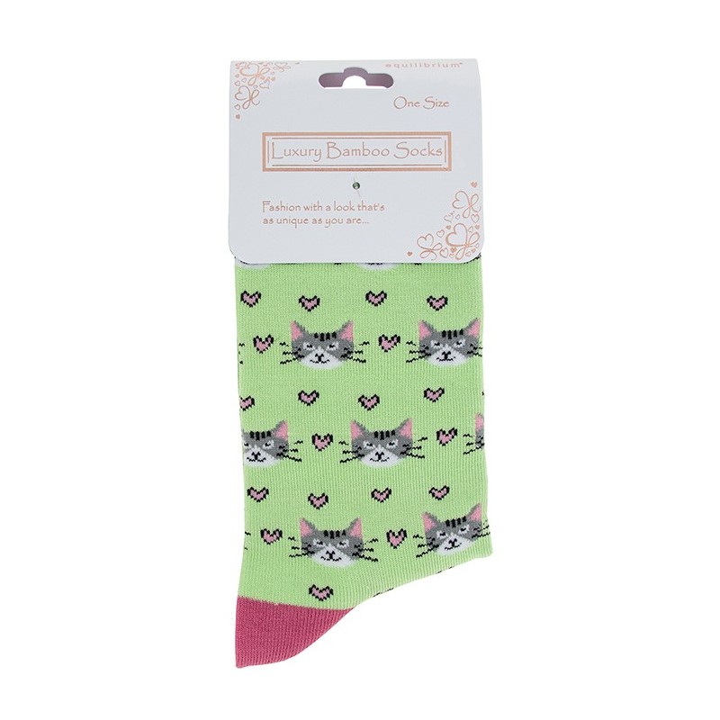 Equilibrium Bamboo Socks For Ladies Crazy Kitty Mint