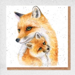 Fox Cuddling Cub Blank Greeting Card & Envelope by Alljoy