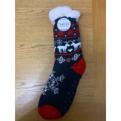 Reindeer Navy Nuzzles  Non -Skid Slipper Socks Men