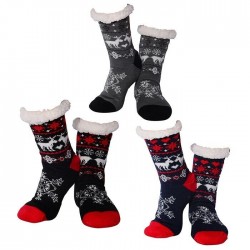 Reindeer Navy Nuzzles  Non -Skid Slipper Socks Men