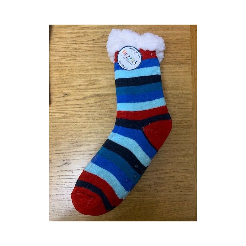 Red and Blue Striped Nuzzles  Non -Skid Slipper Socks Men