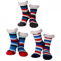 Red and Blue Striped Nuzzles  Non -Skid Slipper Socks Men