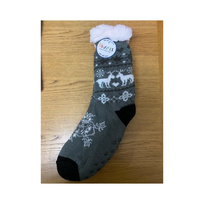 Reindeer Grey Nuzzles  Non -Skid Slipper Socks Men