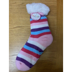 Purple and Pink Striped Nuzzles  Non -Skid Slipper Socks Ladies