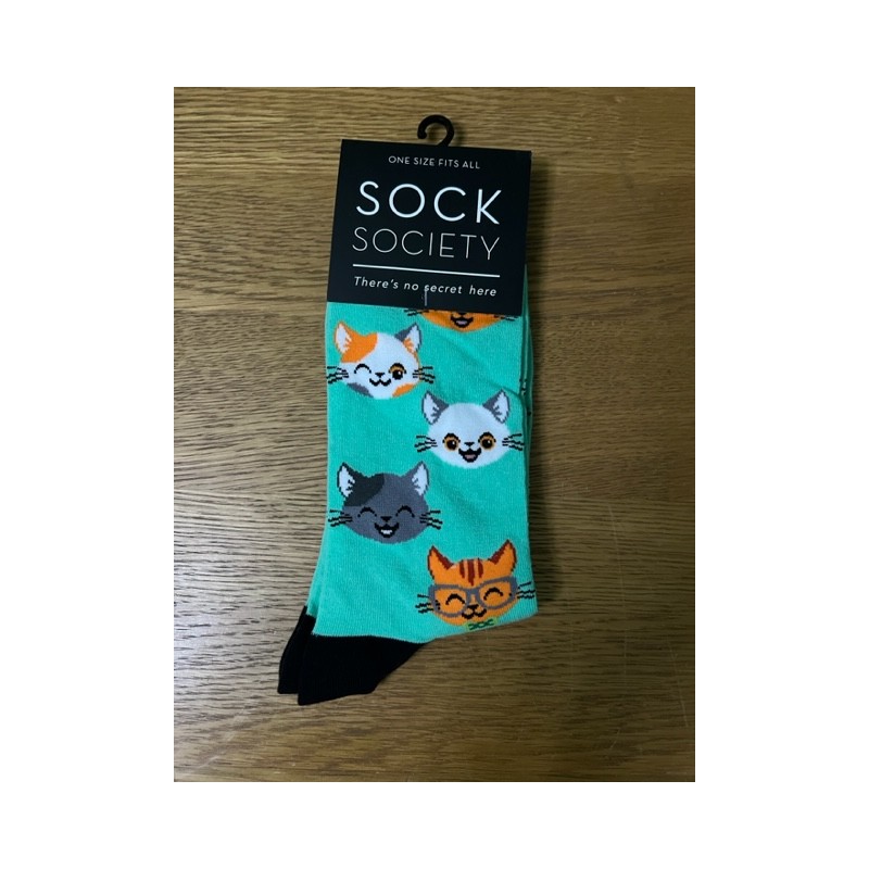 Sock Society Green Cat Faces Socks