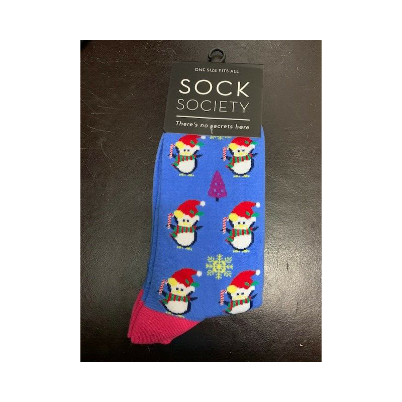 Sock Society Christmas Penguins Blue Socks