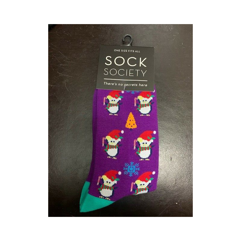 Sock Society Christmas Penguins Mauve Socks