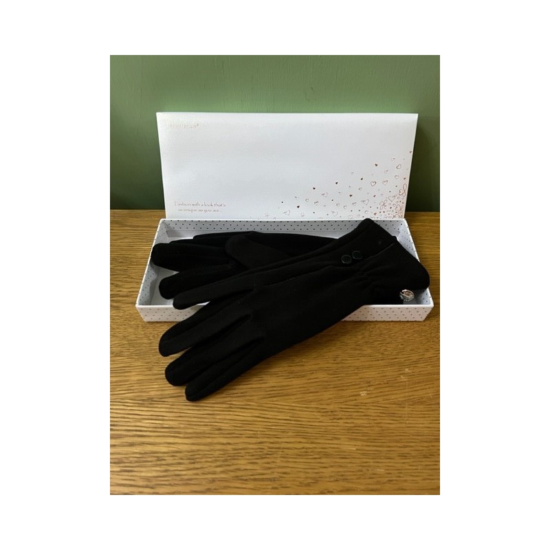 Equilibrium Boxed Gloves - Fleecy Two Button Trim Black