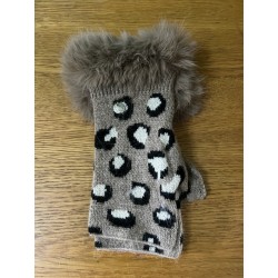 Equilibrium Gloves-Leopard Print fingerless Fur Cuff Taupe