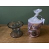 Grey Glass Candle Holder and Small Owl Pillar Candle
