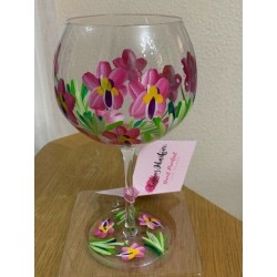 Balloon Gin Glass Hand Painted Pink Orchid