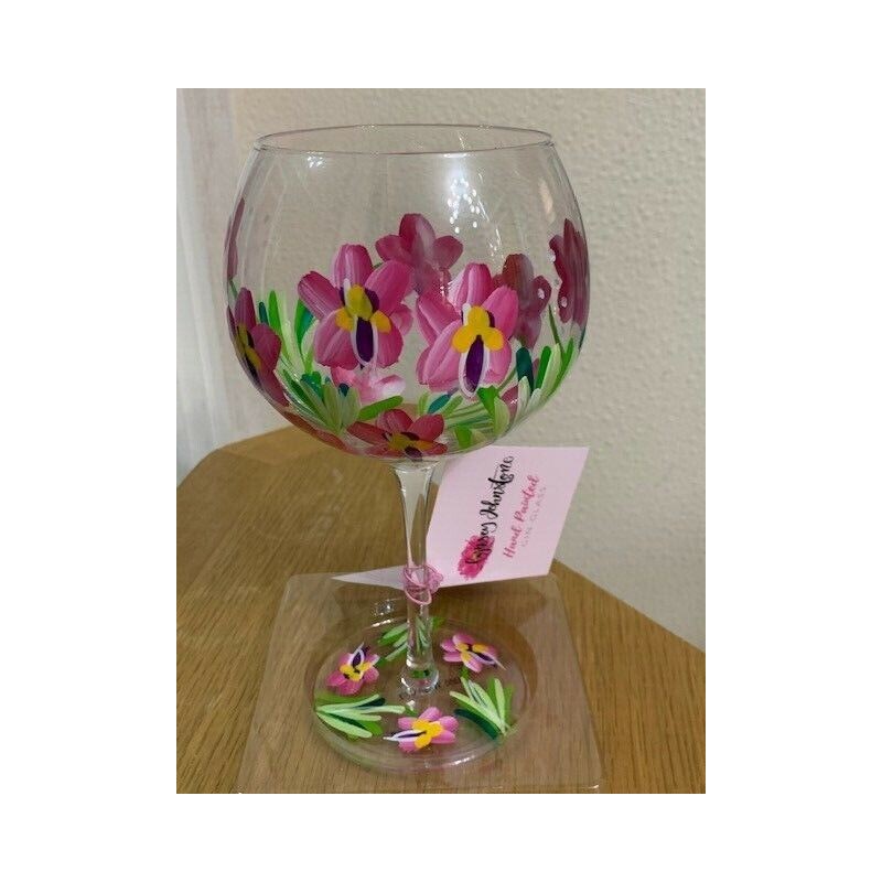 Balloon Gin Glass Hand Painted Pink Orchid