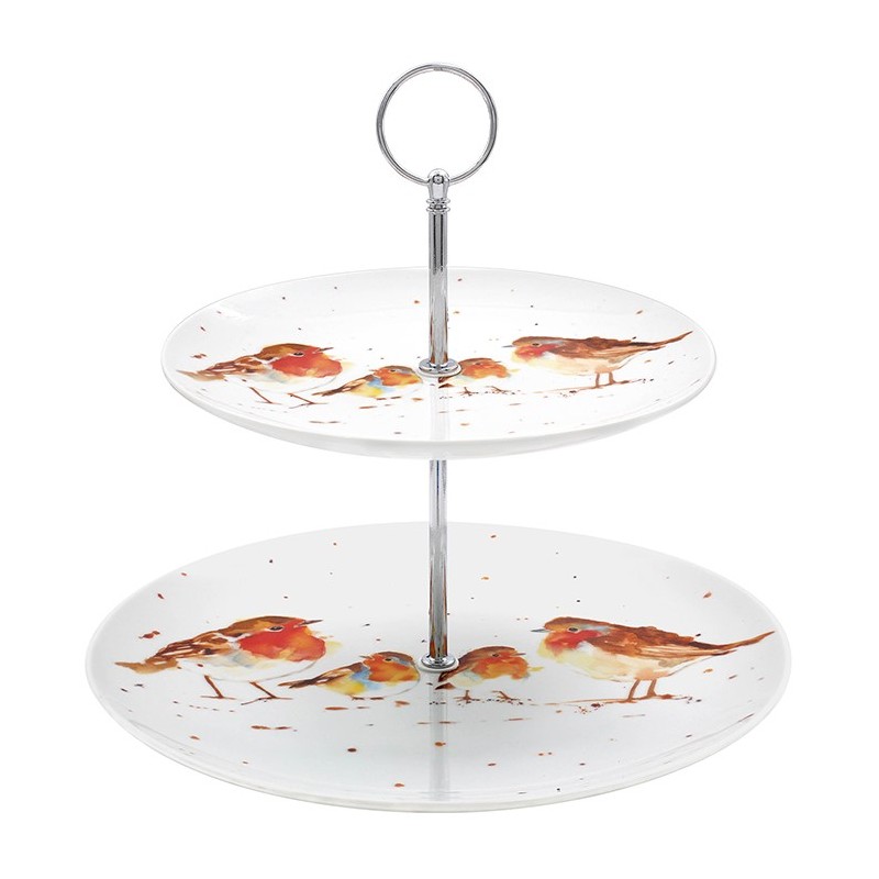 Winter Robin 2 Tier Cake Plate Stand