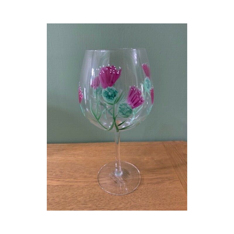 Arty Balloon Gin Glass Hand Painted Thistle