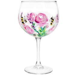 Balloon Gin Glass Hand Painted Flowers and Bee