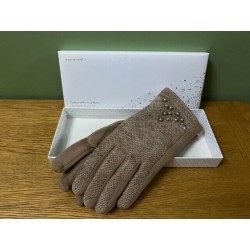 Equilibrium Boxed Gloves -Pearl Detail Chenille Beige- Boxed