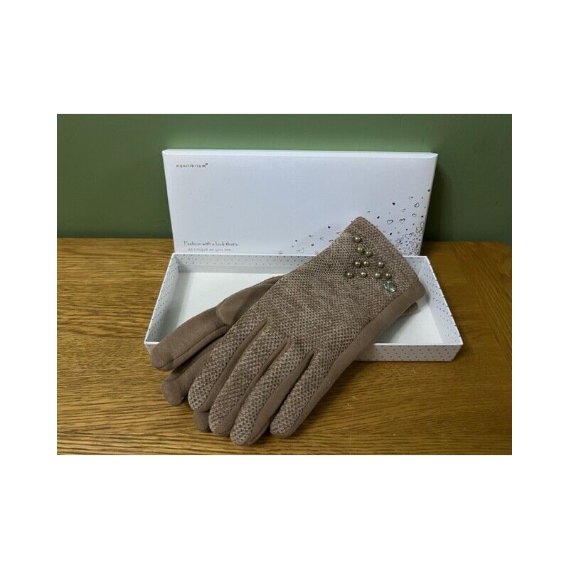 Equilibrium Boxed Gloves -Pearl Detail Chenille Beige- Boxed