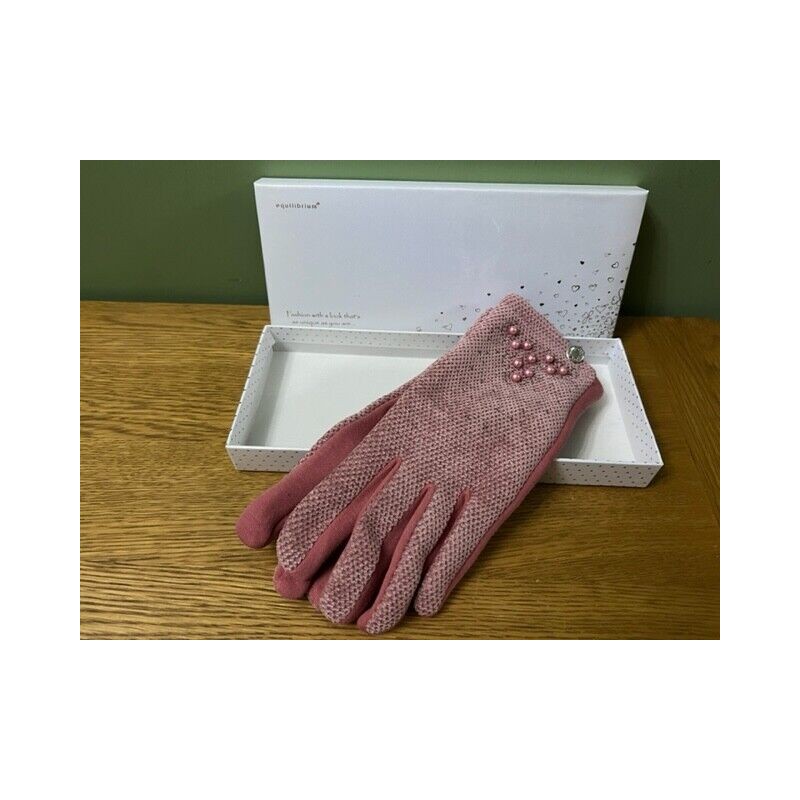 Equilibrium Boxed Gloves -Pearl Detail Chenille Pink- Boxed
