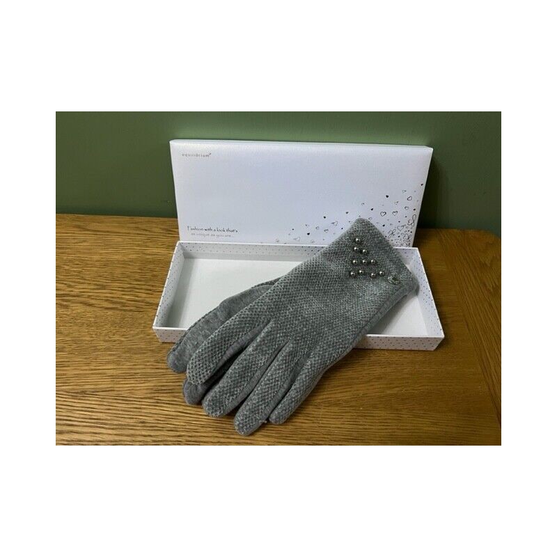 Equilibrium Boxed Gloves -Pearl Detail Chenille Grey- Boxed