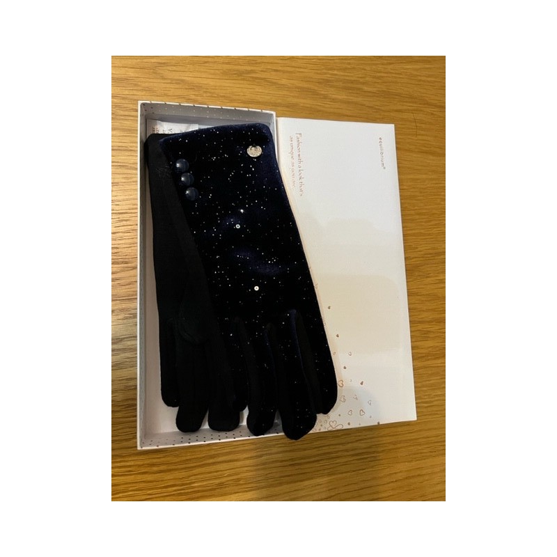 Equilibrium Boxed Gloves -Glitter Velvet Blue - Boxed