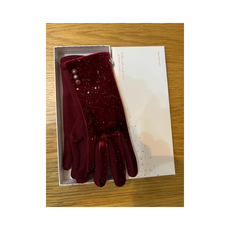 Equilibrium Boxed Gloves -Glitter Velvet Burgundy - Boxed