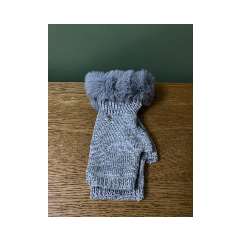 Equilibrium Gloves-Sparkle fingerless Fur Cuff Grey